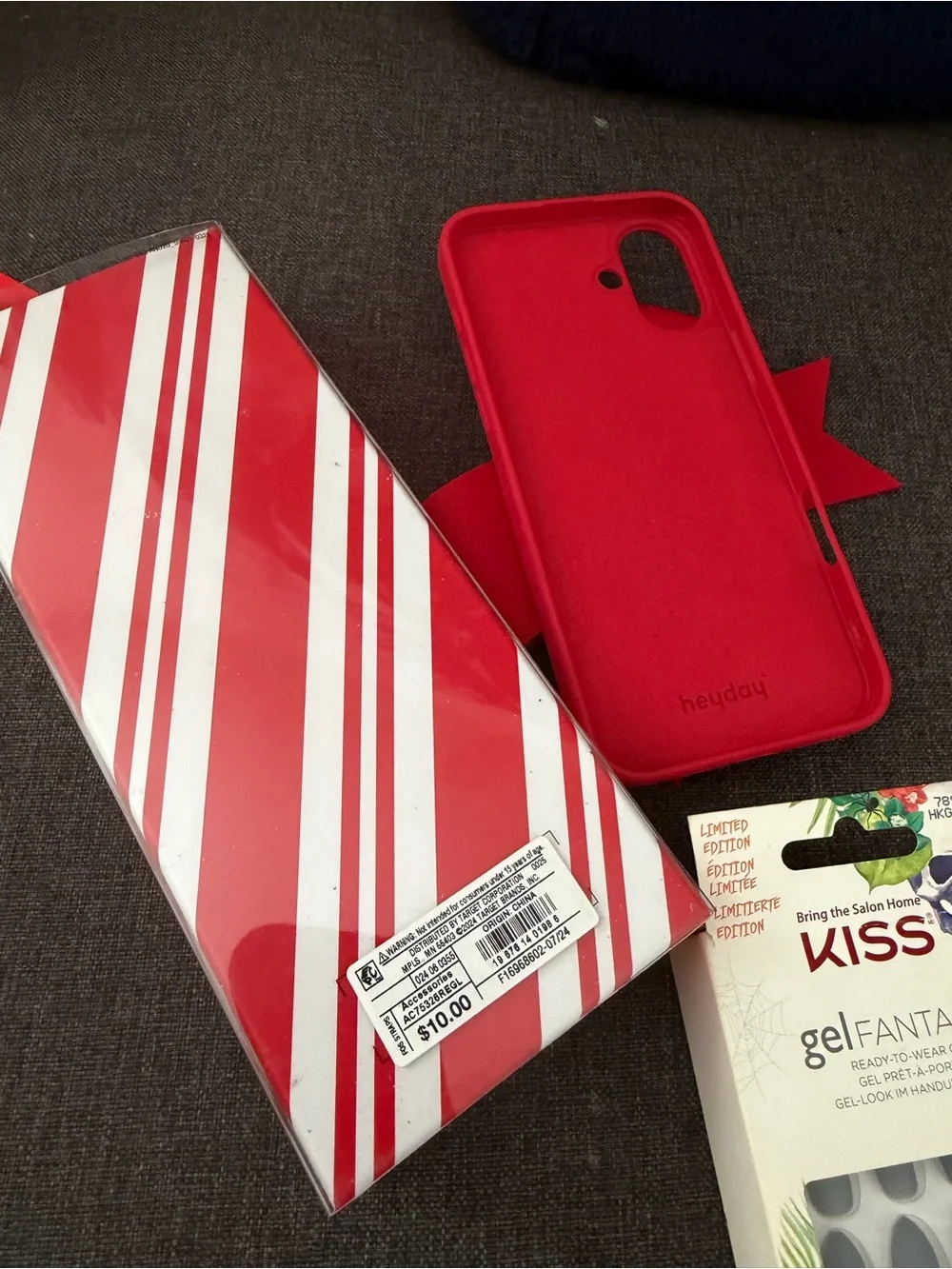Kiss Red Bow IPhone 16 Case with Gold Wrislet wrap phone attachment & Kiss gel